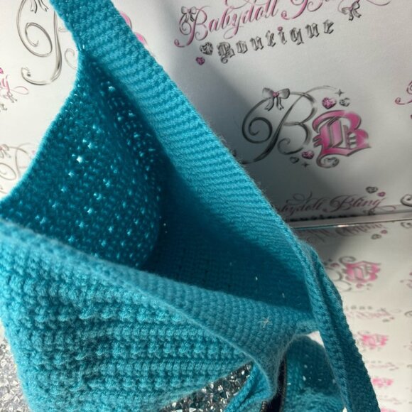 Bag Crochet knit knitted blue turquoise tote bag cute beach boho summer beachy - Picture 5 of 7